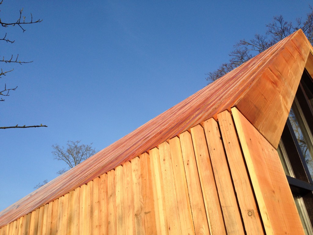 Schuur met atelier - Detail douglas latjes op gevel en dak